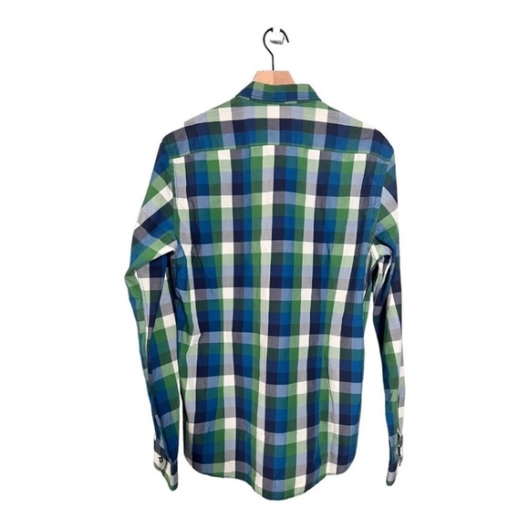 Ted Baker Green Red Checkered Contrast Cuffs Button Down Untucked Mens Shirt - Picture 3 of 13